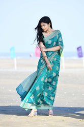 'Ruhani' Teal Pure Resham Cotton Banarasi Handloom Saree